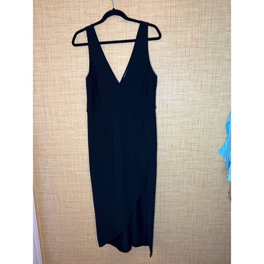Abercrombie & Fitch Black V-Neck Midi‎ Dress Large Tulip Hem Sleeveless Cocktail